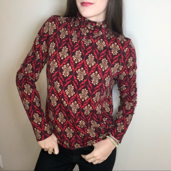 Brown, red, and gold patterned turtle neck - Picture 1 of 5